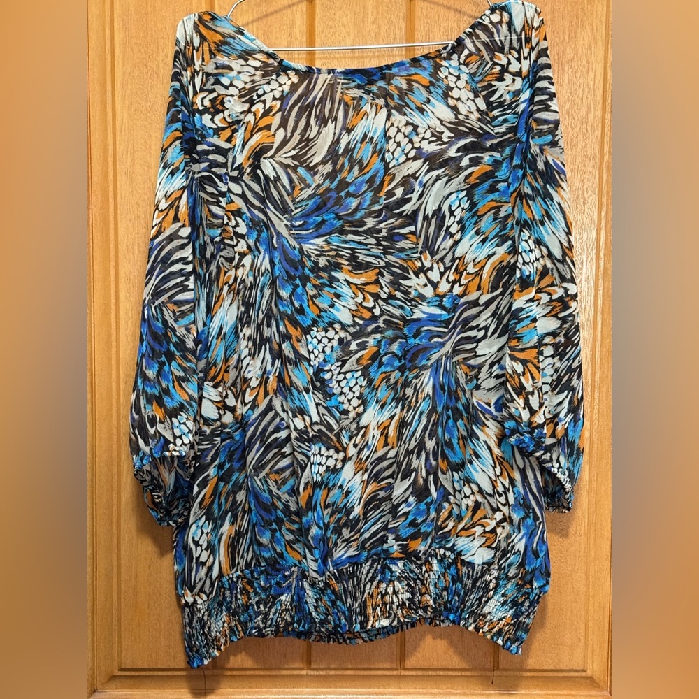Alfani Multicolor Abstract Shirt. Blue/black silver beaded sequins. 16 W